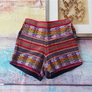 Boho Festival High Waist Embroidered Woven Pocket Baja Shorts M Colorful‎ Summer
